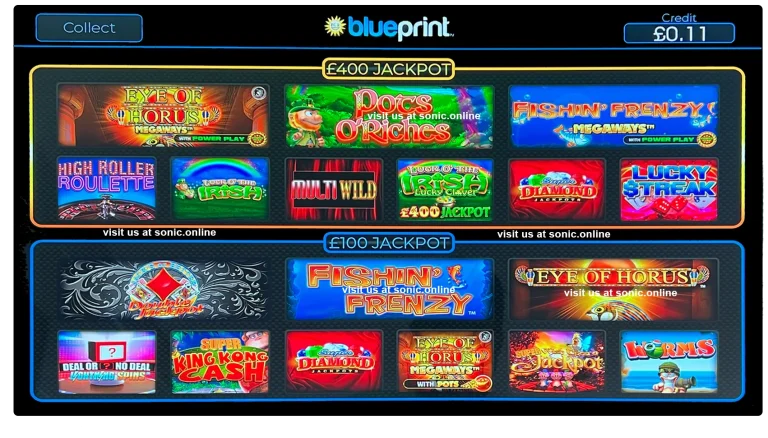 blueprint games £100 £400 jackpot machine menu sonic electronics fruit machine supplier blackpool b3a b3 b4